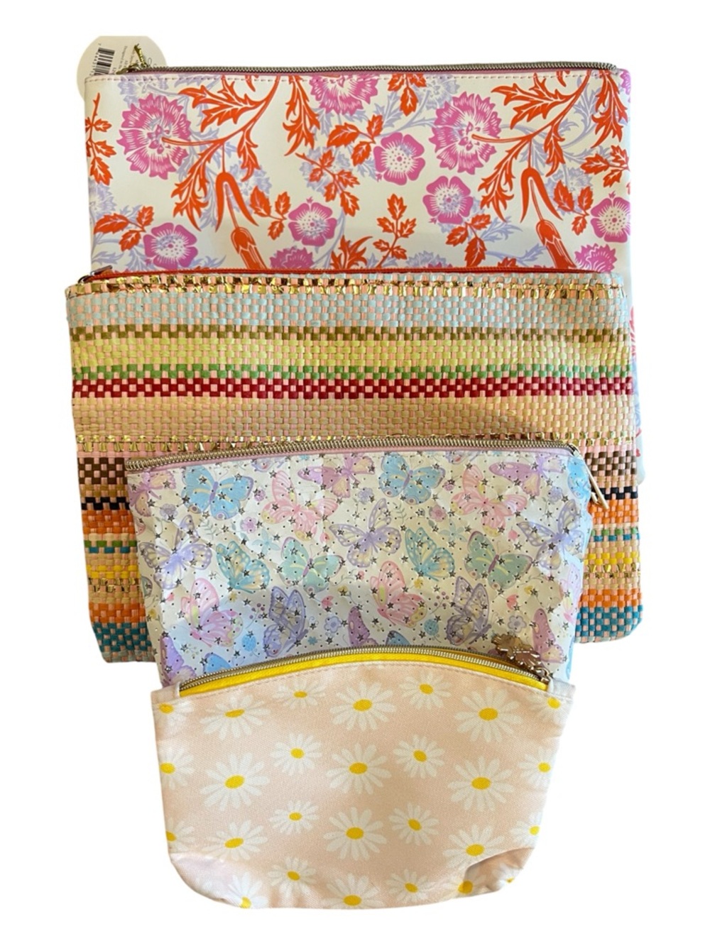 Lady Jayne Floral Pouch Bundle Woven Straw Clutch Ipsy Butterfly Daisy Set of 4